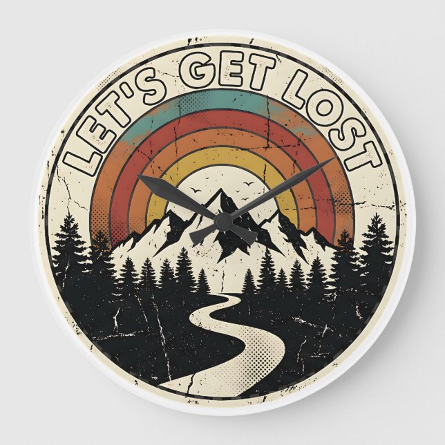 Relógio Grande Let’s Get Lost Retro Mountain Adventure Outdoor (Frente)