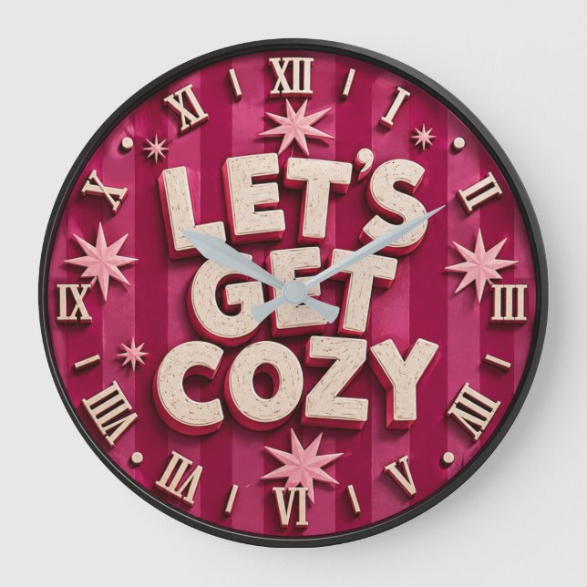 Relógio Grande Let's Get Cozy Retro Cozy Home Typography (Frente)