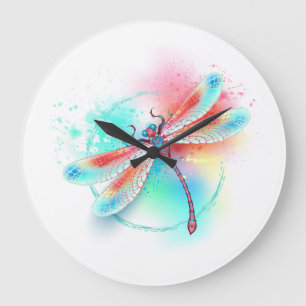 Relógio Grande libélula vermelha sobre fundo de aquarela