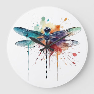Relógio Grande Libélula Vibrante em Aquarela