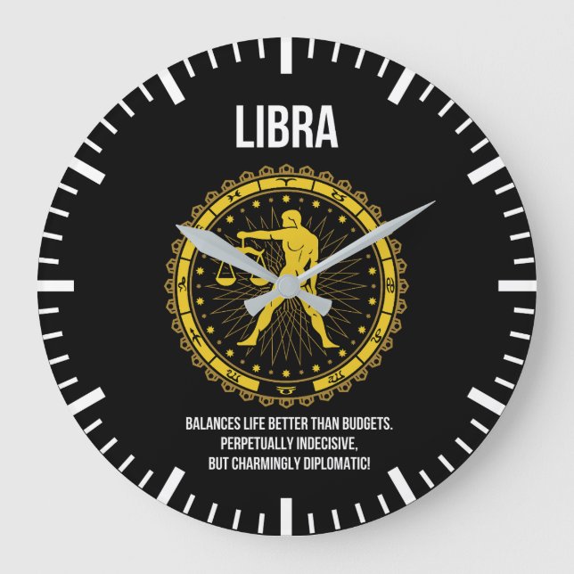 Relógio Grande Libra - Horoscópio, Sinal Zodíaco Engraçado Humor (Frente)