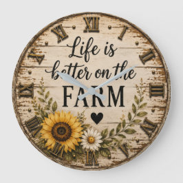 Relógio Grande Life Is Better on the Farm Rustic Sunflower