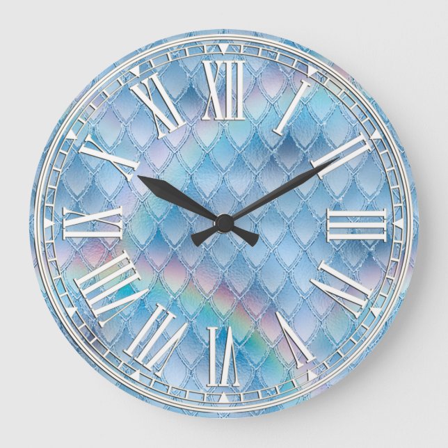 Relógio Grande Light Blue & Rainbow & Sparkles Dragon Scales (Frente)