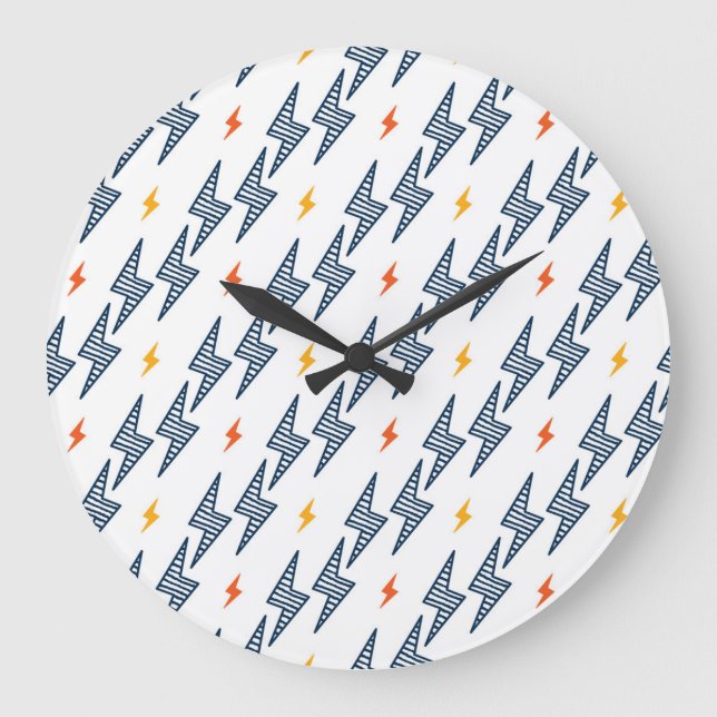 Relógio Grande Lightning Bolts Doodle Seamless Flash (Frente)