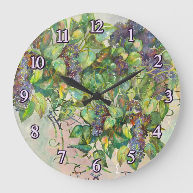 Relógio Grande lilac blossoms Wall Clock (Frente)