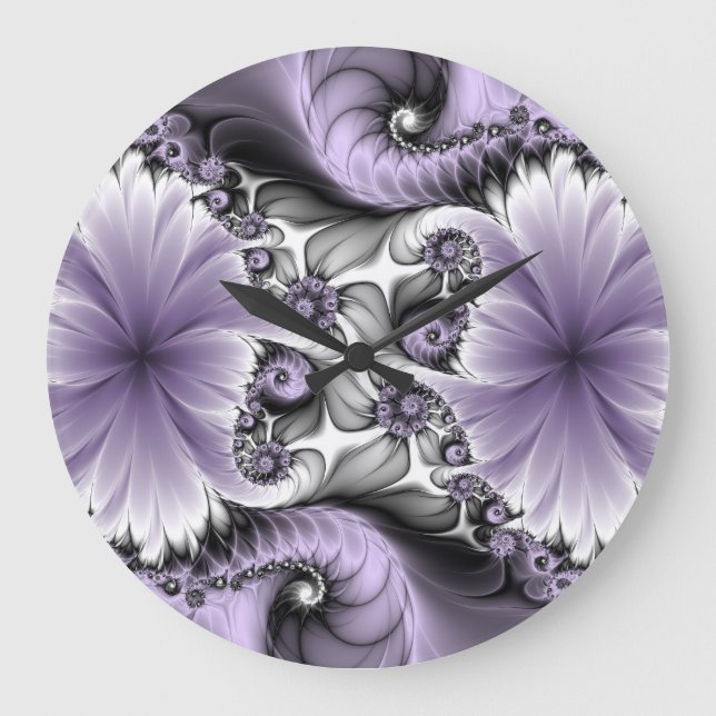 Relógio Grande Lilac Illusion Abstrato Floral Fractal Art Fantasy (Frente)