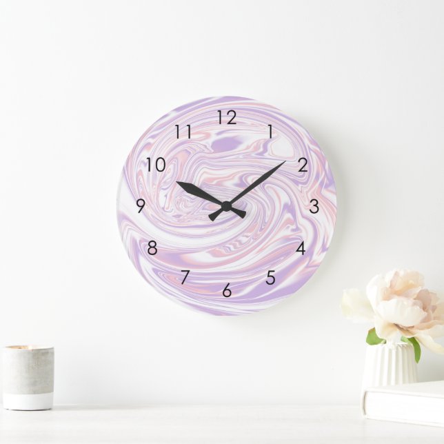 Relógio Grande Lilac Lilac Modern Abstrato Liquid Marble Design (Lar)