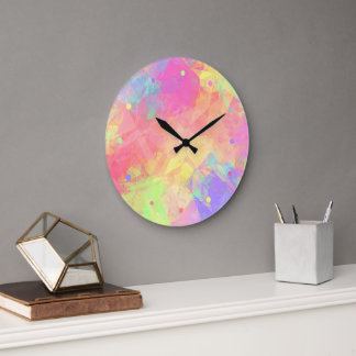 Relógio Grande Lima Rosa Verde Roxo Azul Arte Poligonal Padrão Cl