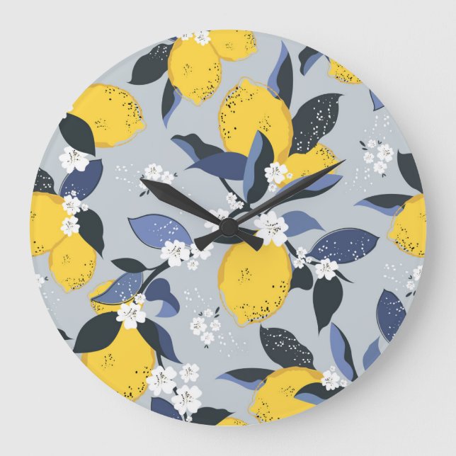 Relógio Grande Limões Coloridos: Padrão Citrus Floral (Frente)