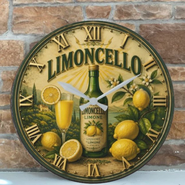 Relógio Grande Limoncello Italian Lemon Kitchen Mediterranean Bar (Criador carregado)
