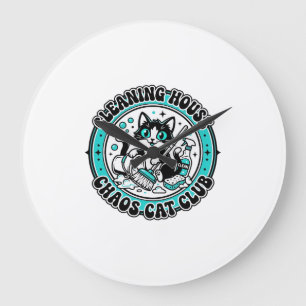 Relógio Grande Limpeza Casa Caos Gato Amante de Pets Camisa Arte 