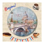 Relógio Grande Linda Aquarela de Paris<br><div class="desc">Este adorável relógio de parede representa realmente uma das muitas visões mágicas que temos de Paris — a mística do Sena e a história de Paris. Aproveite o relógio especial para si mesmo ou como presente. Se você tiver alguma dúvida, basta enviar um bate-papo ou um e-mail para charmdesignstudio@rcn.com e...</div>