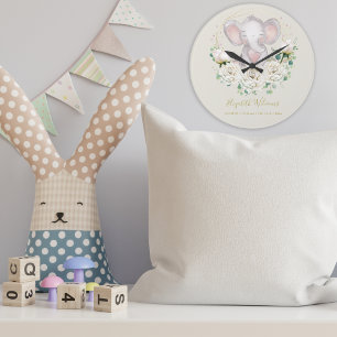 Relógio Grande Linda Aquarela Floral Elephant Stats Lar