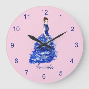 Relógio Grande Linda dama com moda azul brilhante