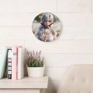 Relógio Grande Linda Fada de Abril em Daisies