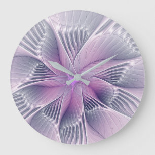 Relógio Grande Linda Flor Rosa Arte Fractal Abstrato Moderno