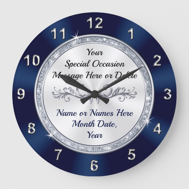 Relógio Grande Linda personalização, Marinho Blue Wall Clock (Frente)