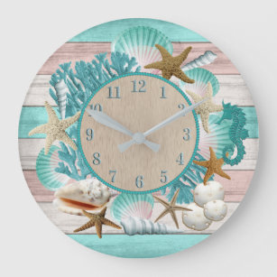 Relógio Grande Linda Seashell e Design de Praia