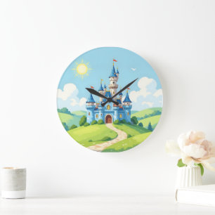Relógio Grande Lindo castelo azul e branco