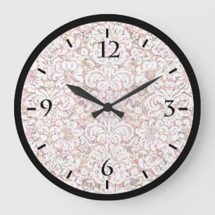 Relógio Grande Lindo design floral vintage rosa branco