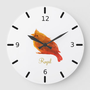 Relógio Grande Lindo Pássaro Real Vermelho em Branco