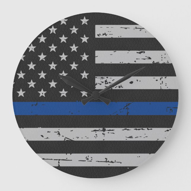 Relógio Grande Linha Azul Thin - Policial - Bandeira Americana (Frente)