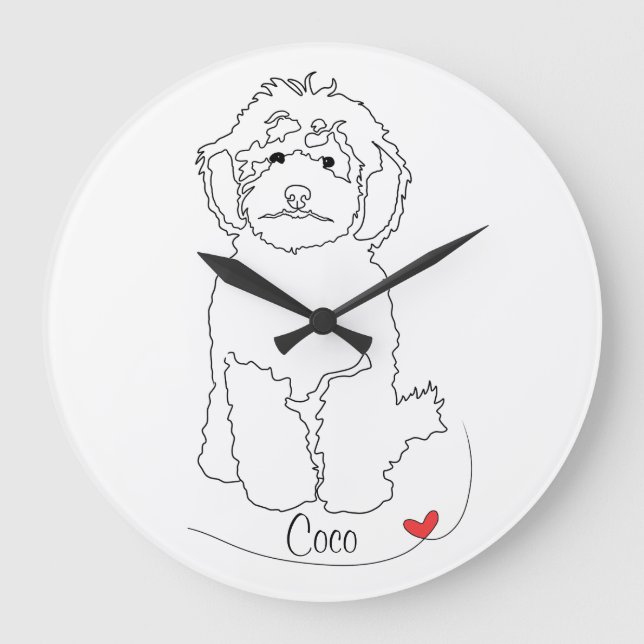 Relógio Grande Linha de Arte de Poodle com Nome (Frente)