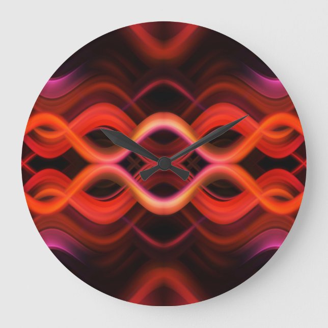 Relógio Grande Linhas de onda vermelha geométrica design. (Frente)