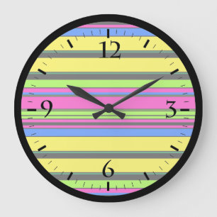 Relógio Grande Listras brancas e coloridas