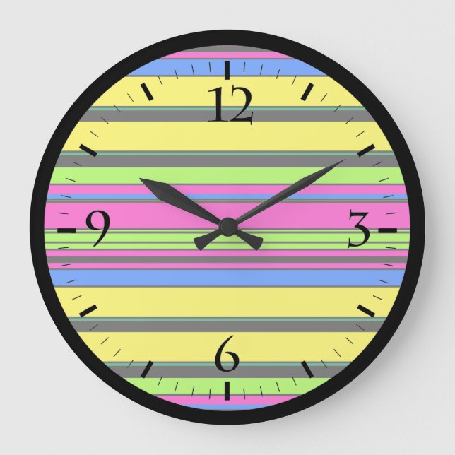 Relógio Grande Listras brancas e coloridas (Frente)