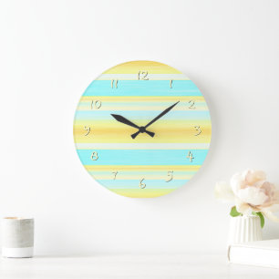 Relógio Grande Listras de Aquarela Amarelo Azul Água Verão Ensola