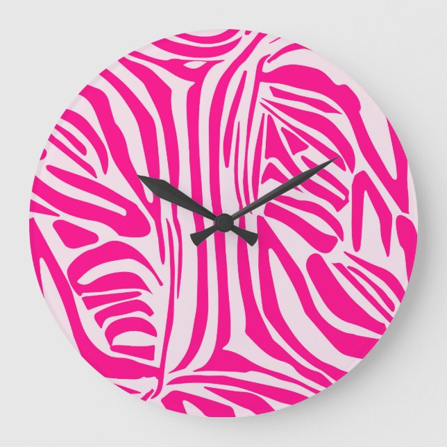 Relógio Grande Listras de zebra rosa (Frente)