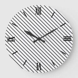 Relógio Grande Listras diagonais - branco e preto