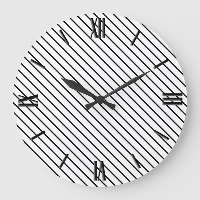 Relógio Grande Listras diagonais - branco e preto (Frente)