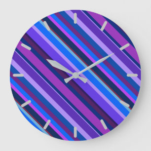 Relógio Grande Listras diagonais em azul e roxo