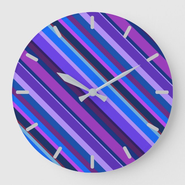 Relógio Grande Listras diagonais em azul e roxo (Frente)