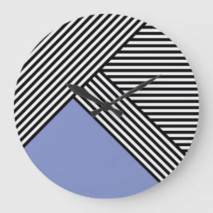 Relógio Grande Listras pretas e brancas com triângulo azul