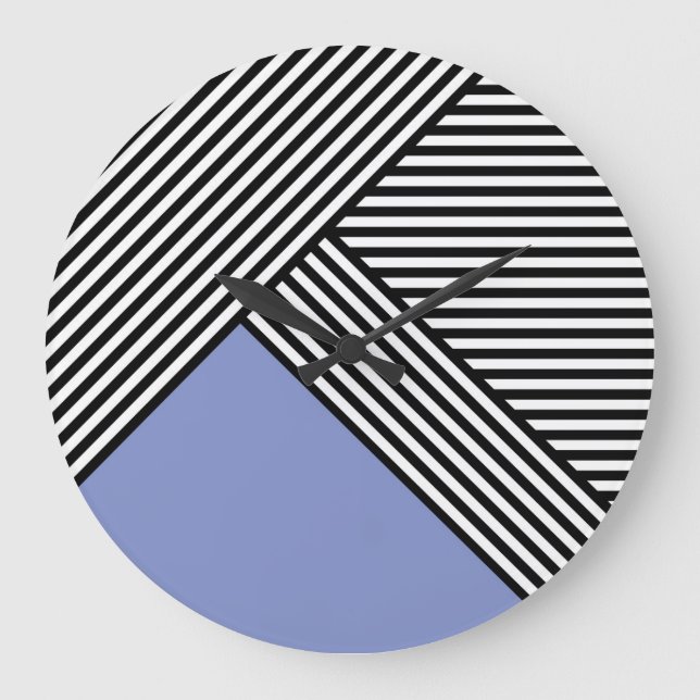 Relógio Grande Listras pretas e brancas com triângulo azul (Frente)