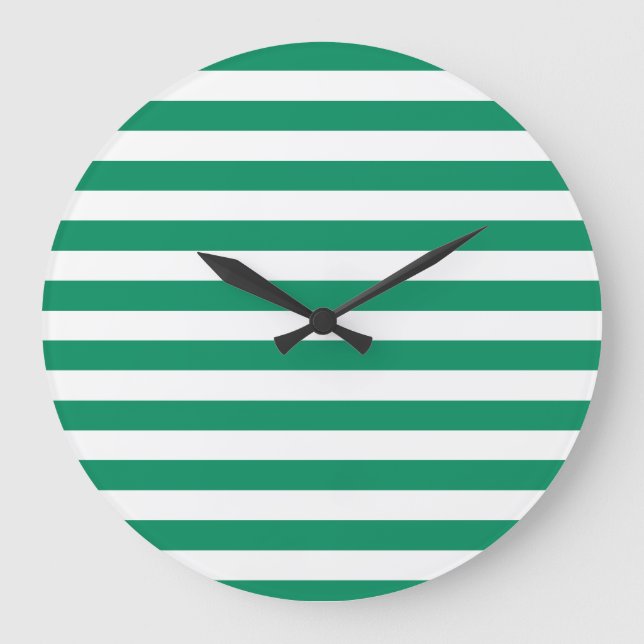 Relógio Grande Listras | Verde e branco | Personalizável | (Frente)