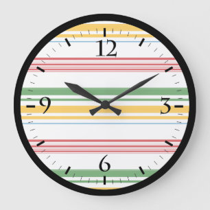Relógio Grande Listras verdes, brancas, amarelas