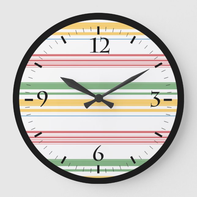 Relógio Grande Listras verdes, brancas, amarelas (Frente)