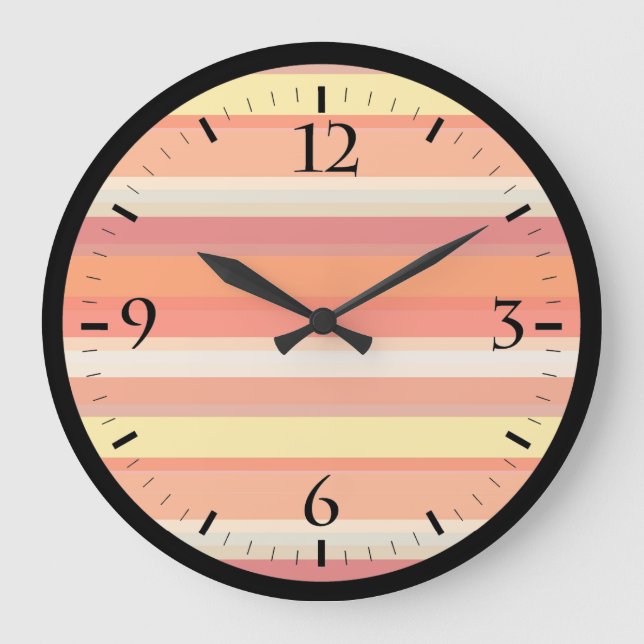 Relógio Grande Listras vermelhas laranja-brancas (Frente)
