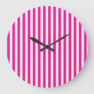 Relógio Grande Listras Verticais Rosa Quente e Branco Minimalista