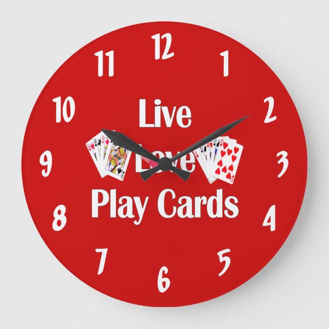 Relógio Grande Live, Love, Play Cards-Red (Frente)