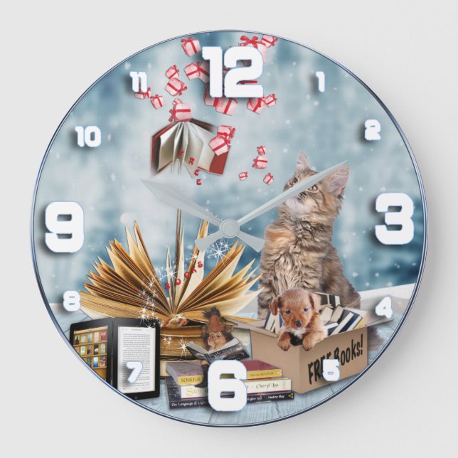 Relógio Grande Livros gratuitos com um gatinho (Frente)