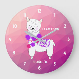 Relógio Grande Llama Llamaçando Meninas Bonitas Personalizadas