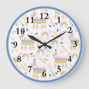 Relógio Grande Llama Rainbow Baby Nursery Clock
