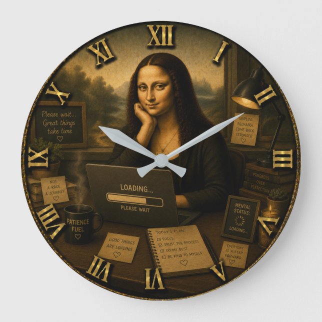 Relógio Grande Loading Funny Mona Lisa Gift for Home Office  (Frente)