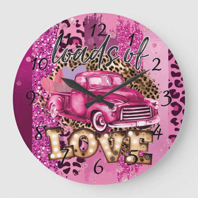 Relógio Grande Loads de Truck Home Decor Rosa de Amor (Frente)