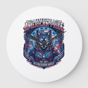 Relógio Grande Lobo da Liberdade Patriótico Ai Cyberpunk Futuro L
